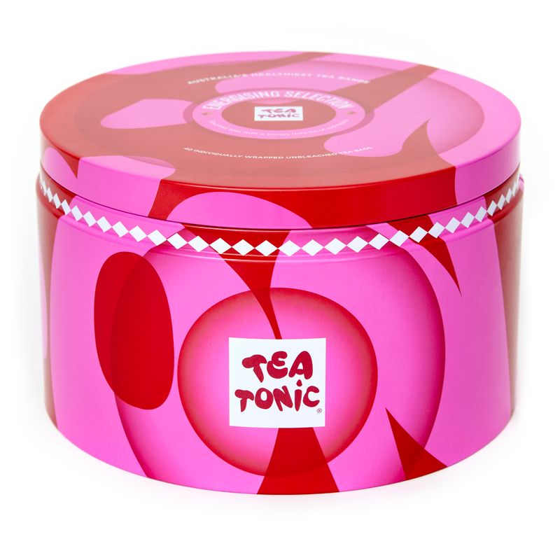 Energising Selection Round Tin - 40 Energising Gourmet Teas + Mini Tin of Red Sugar Hearts