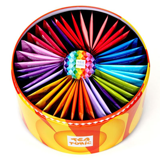 Fruity Selection Round Tin - 40 Fruity Gourmet Teas + Mini Tin of Gold Sugar